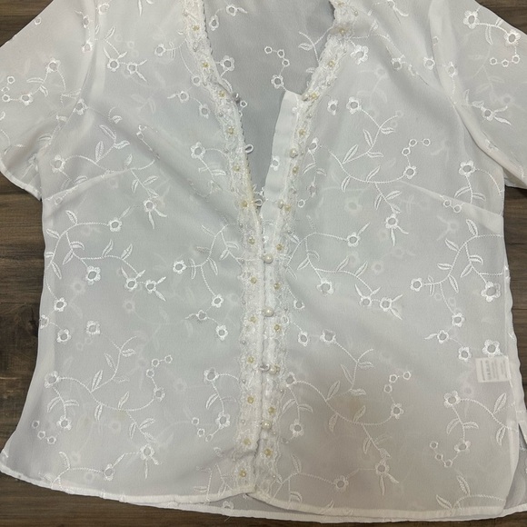 White Sheer Floral Button Down Shirt - Picture 2 of 4